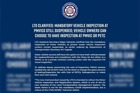 pmvic requirements|LTO clarifies: Mandatory vehicle inspection at PMVICs still suspended.